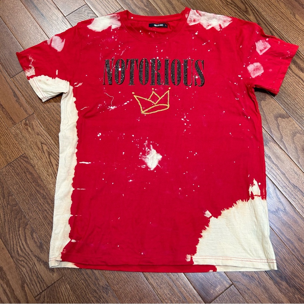 NOTORIOUS BIG acid washed bling short sleeve shirt - size XL